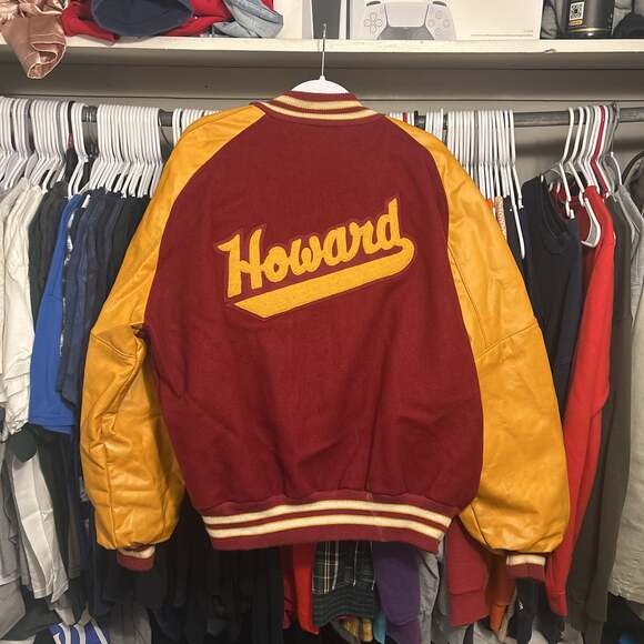 DeLong 80’s Howard Varsity Jacket Red & Mustard Wool Leather - Picture 5 of 6